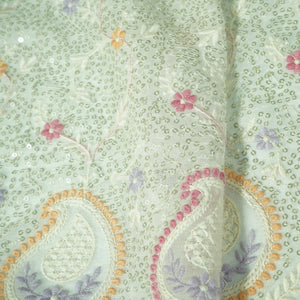 Classic White Floral Chikankari Work Dyeable Georgette Fabric