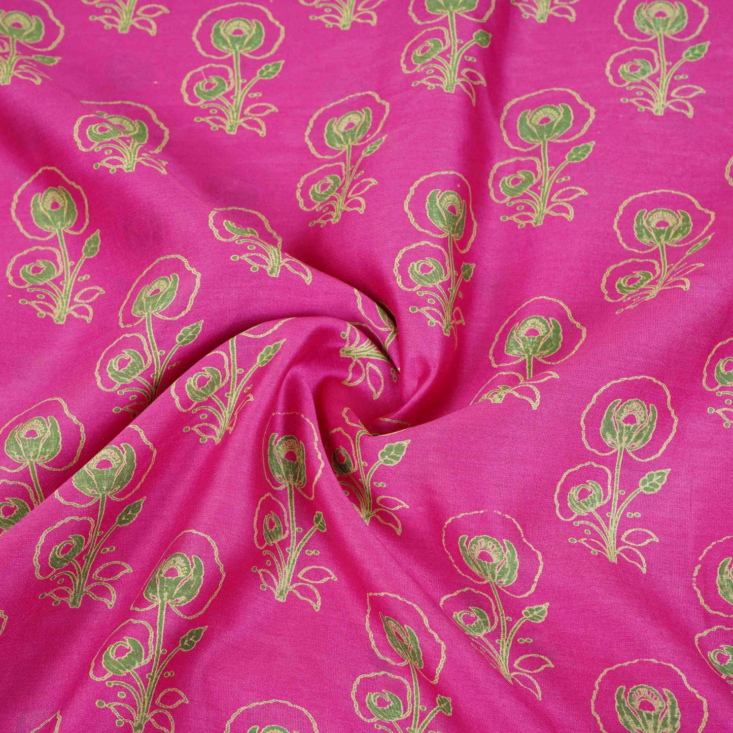 Magenta Pink Floral Print Pure 70gm Chanderi Fabric SN-30535