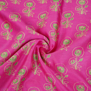 Magenta Pink Floral Print Pure 70gm Chanderi Fabric SN-30535 - TradeUNO