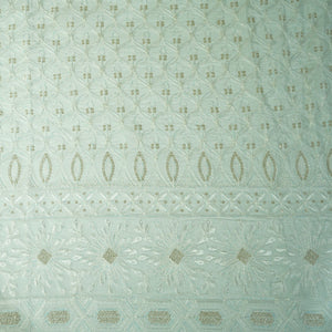 White Floral Sequins Embroidery Russian Silk Fabric