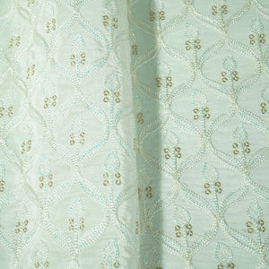 White Floral Sequins Embroidery Russian Silk Fabric