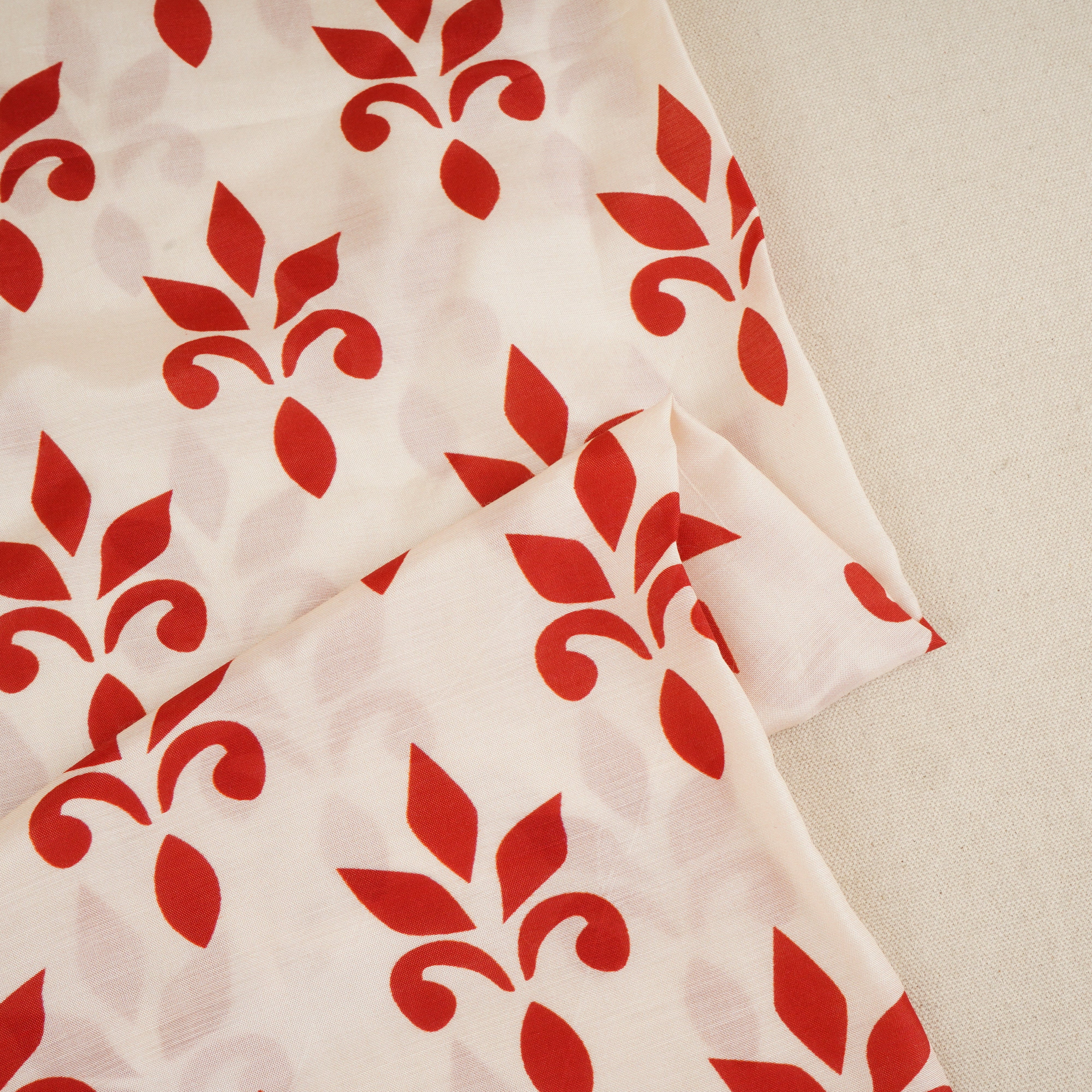 Red with Cream Floral Print Muslin Fabric MT-29393