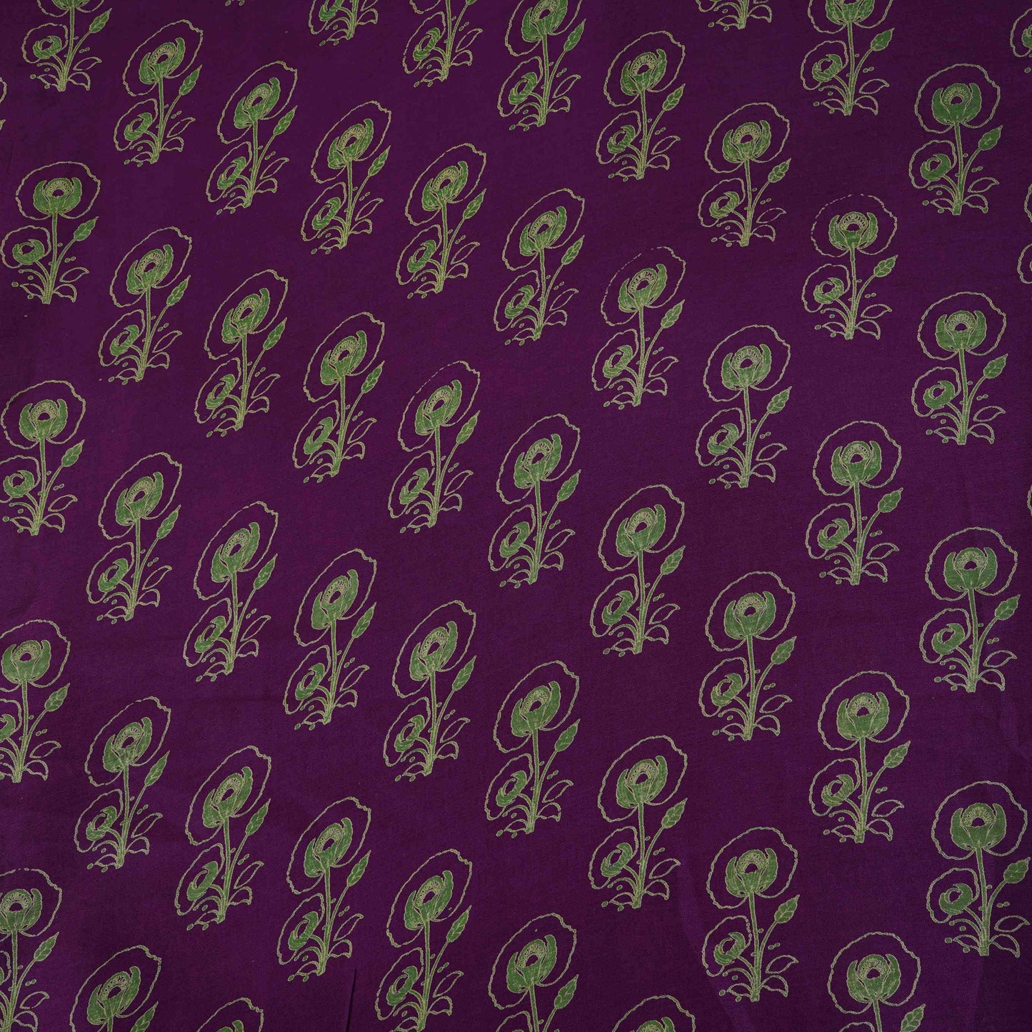 Purple Floral Print Pure 70gm Chanderi Fabric SN-30536