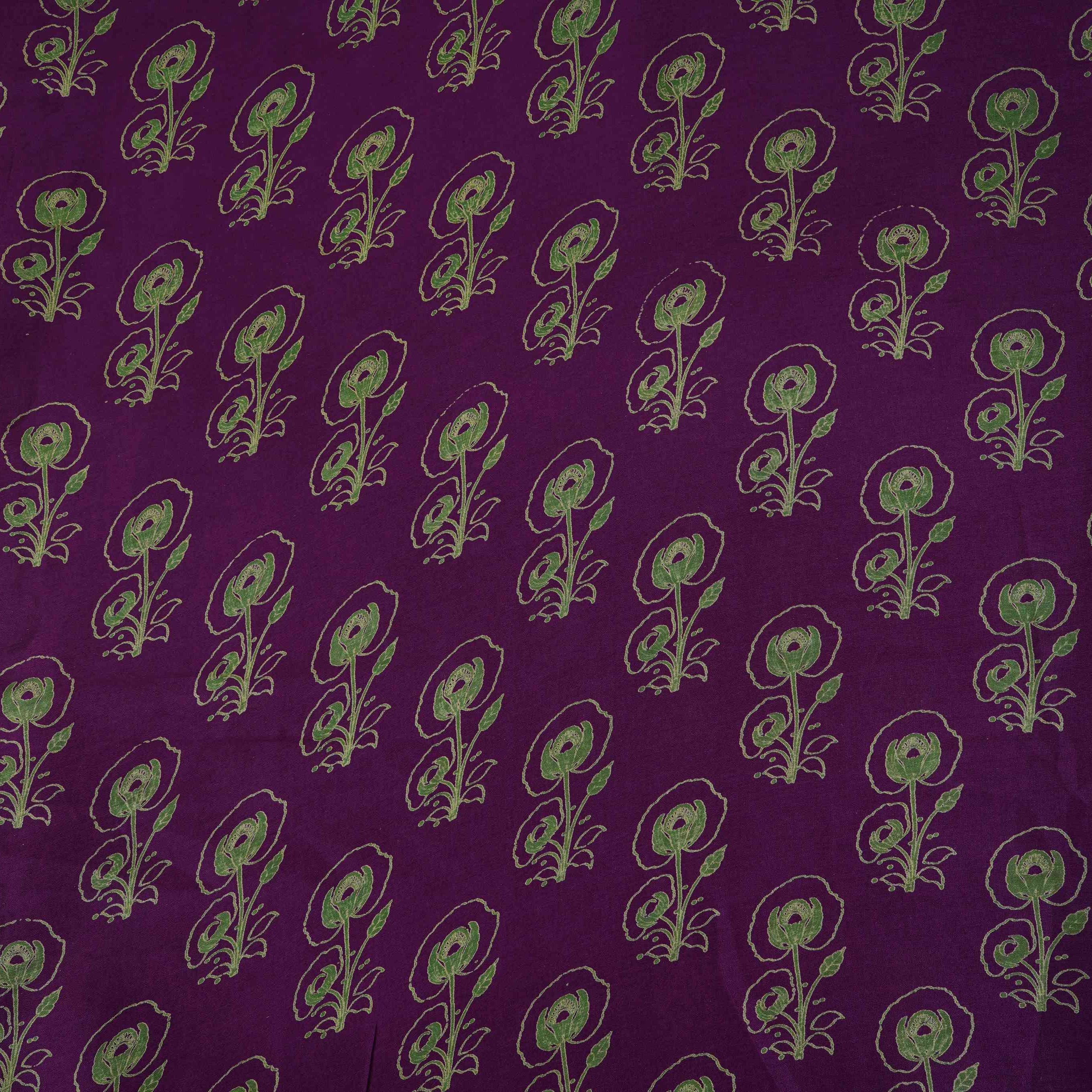 Purple Floral Print Pure 70gm Chanderi Fabric SN-30536 - TradeUNO