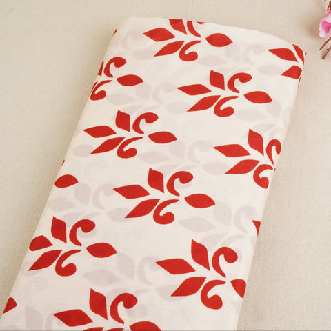 Red with Cream Floral Print Muslin Fabric MT-29393