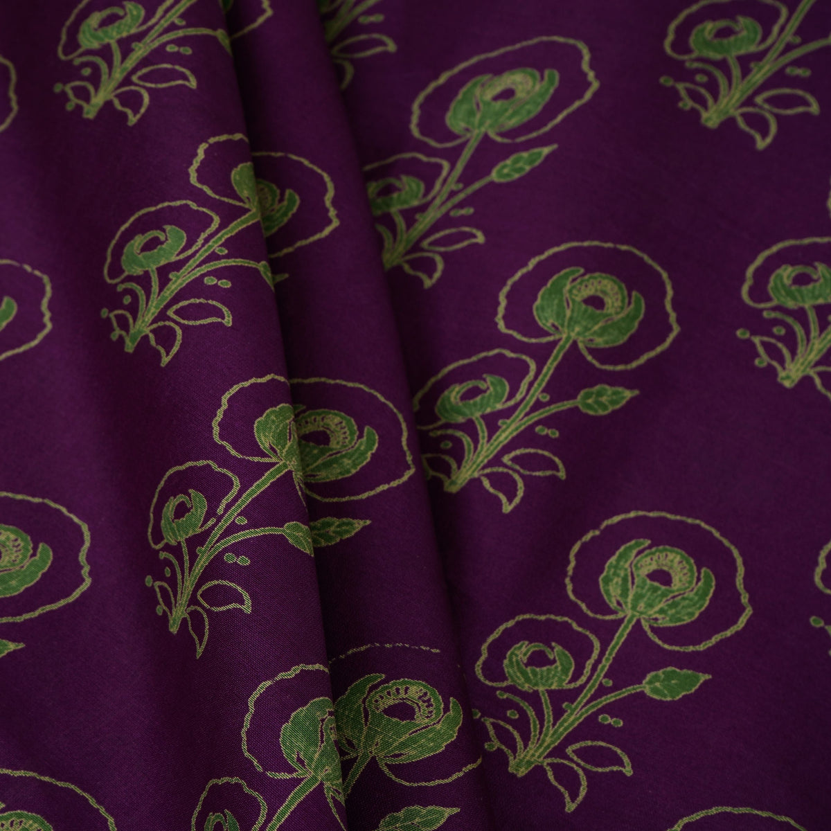 Purple Floral Print Pure 70gm Chanderi Fabric SN-30536 - TradeUNO