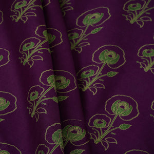 Purple Floral Print Pure 70gm Chanderi Fabric SN-30536 - TradeUNO