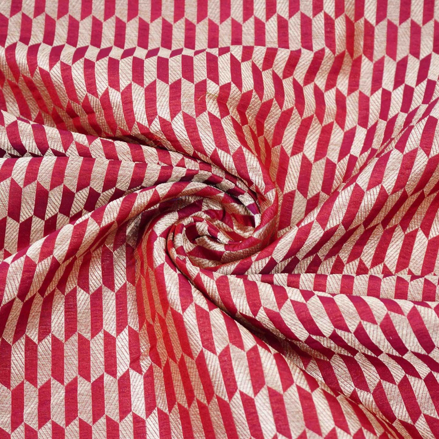 Magenta Pink Geometrical Print Katan Brocade Fabric CW-32554