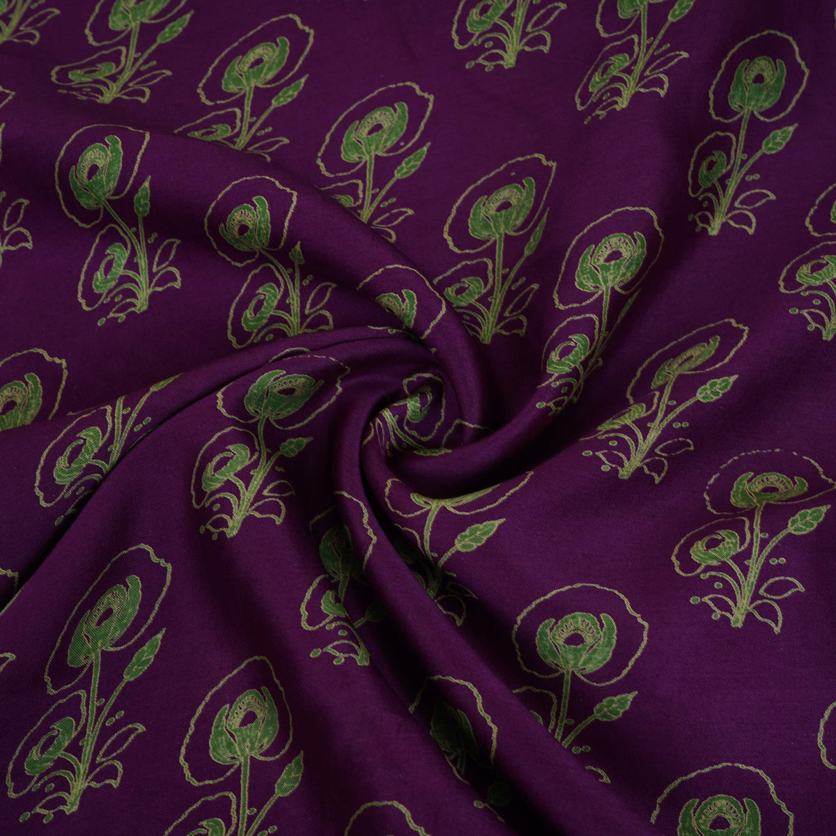 Purple Floral Print Pure 70gm Chanderi Fabric SN-30536 - TradeUNO