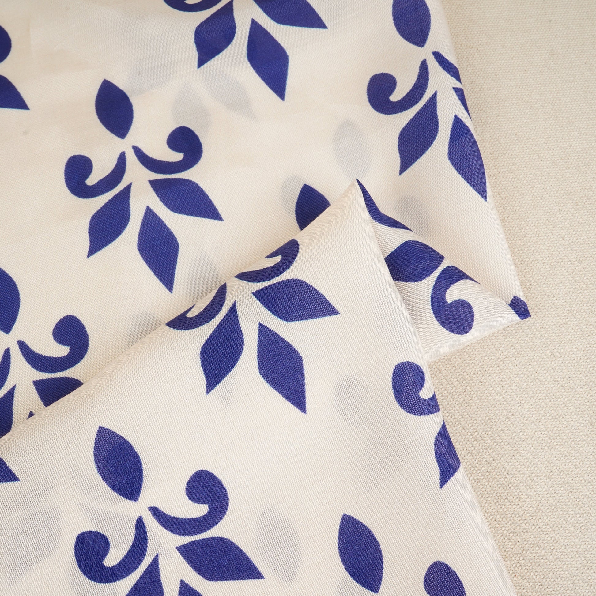 Royal Blue with Off White Floral Print Muslin Fabric MT-29392