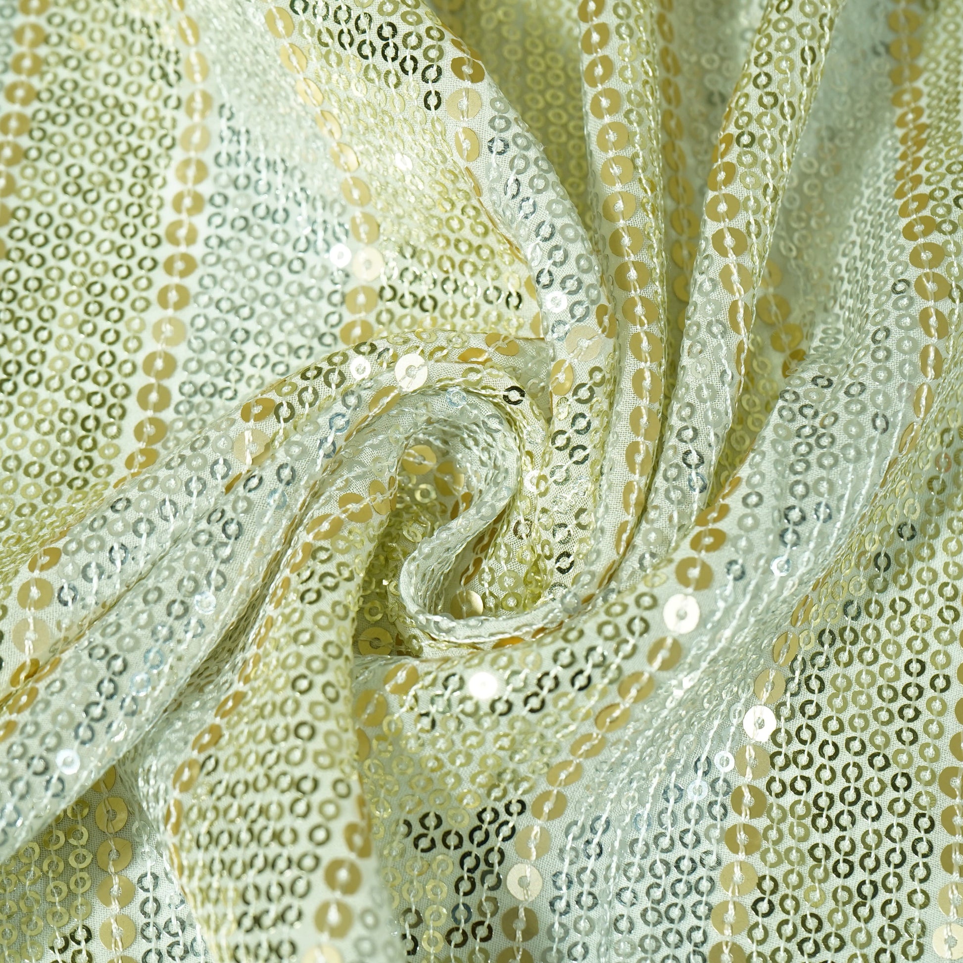 Silver & Gold Dyeable Sequins Embroidery Georgette Fabric