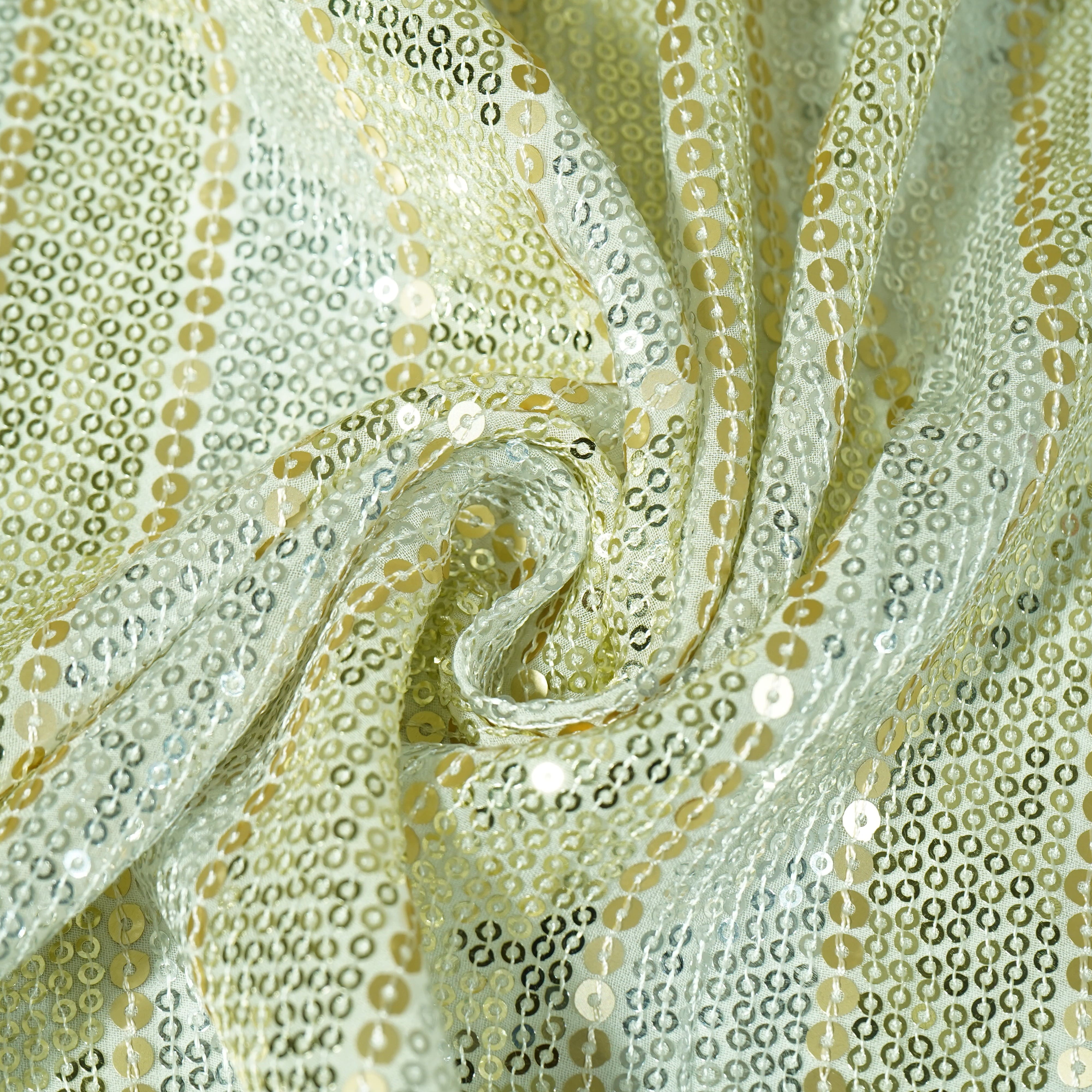 Silver & Gold Dyeable Sequins Embroidery Georgette Fabric