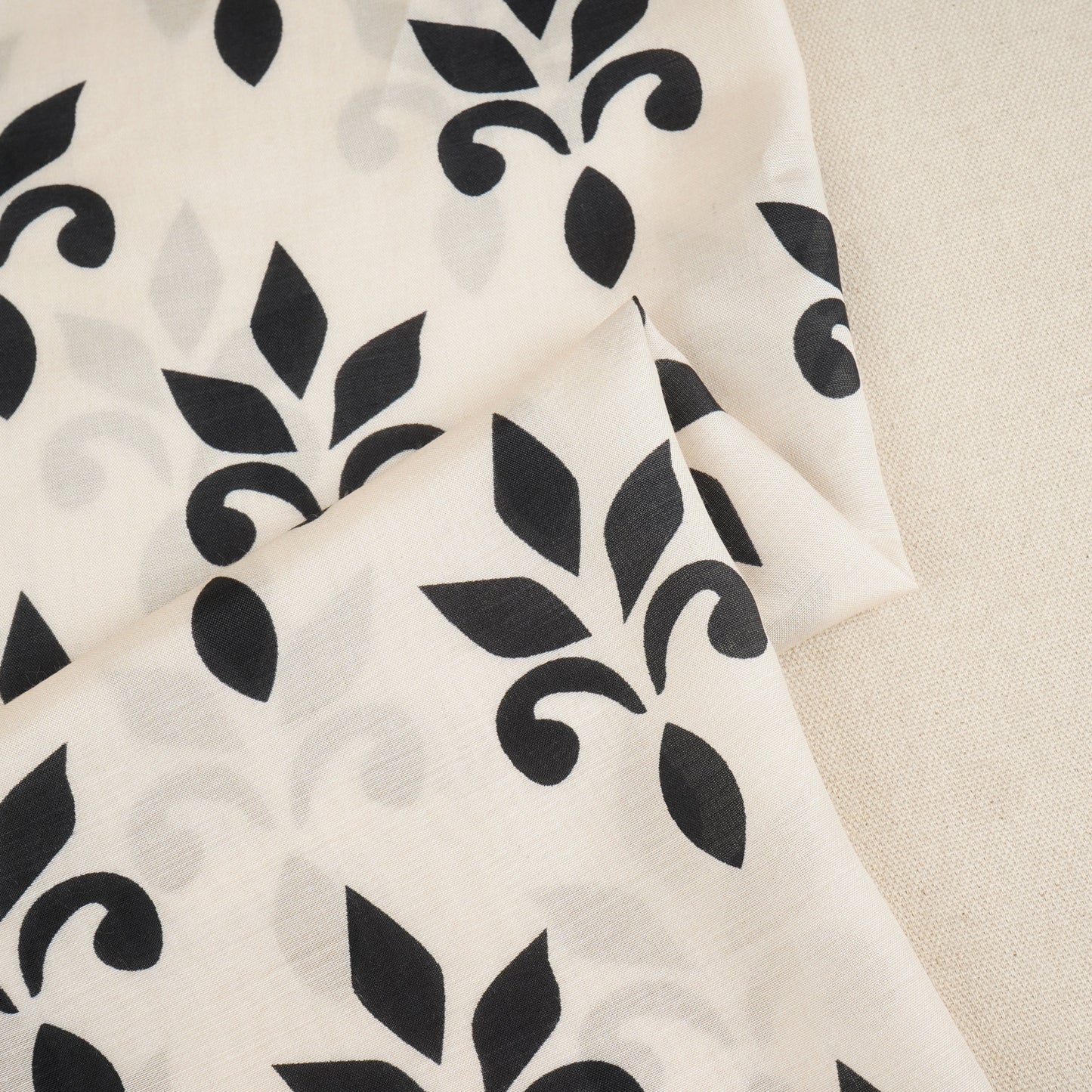 Black with Off White Floral Print Muslin Fabric MT-29394