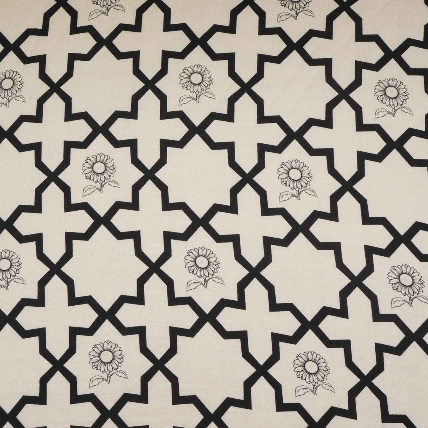 Black with Off White Moroccon Print Muslin Fabric MT-29397