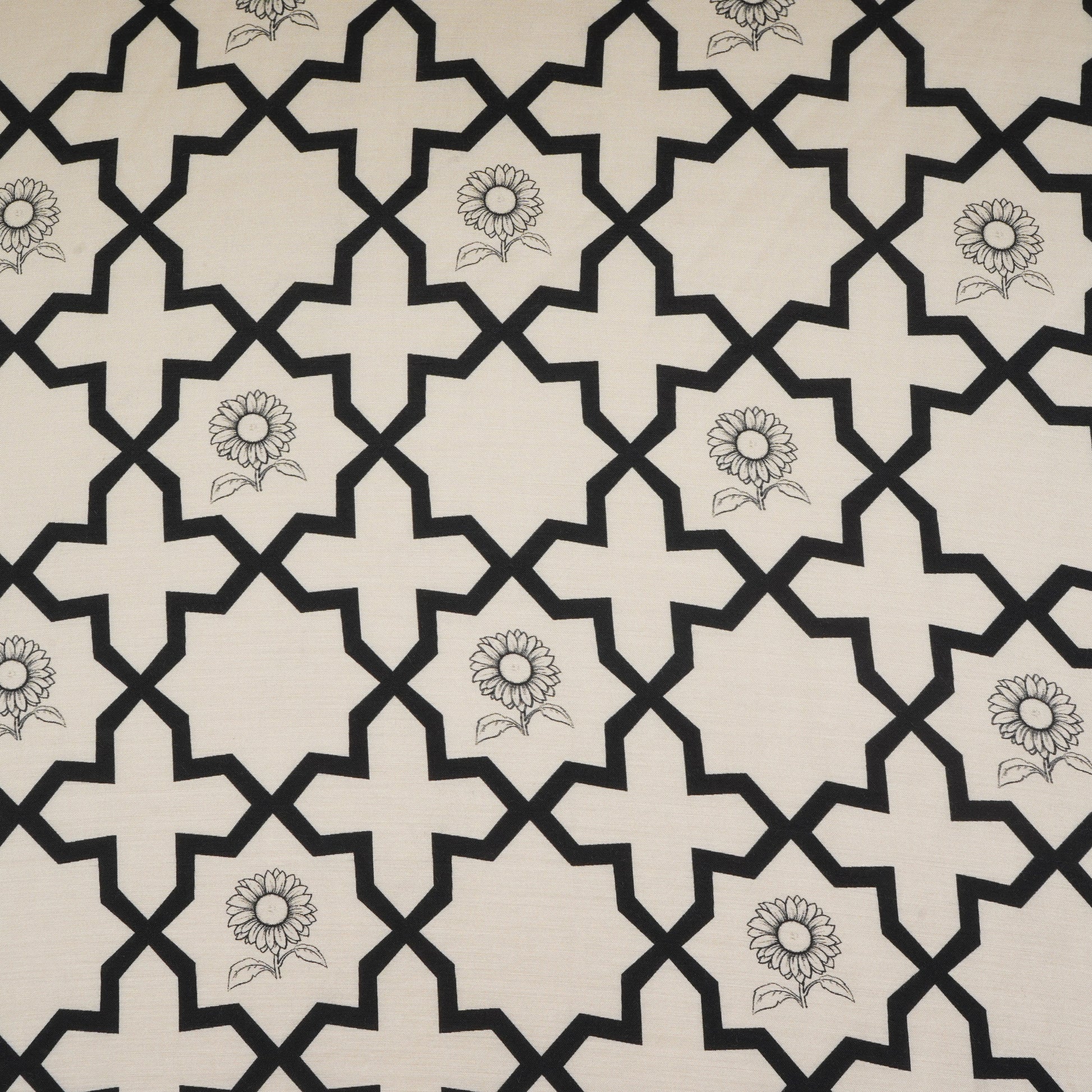 Black with Off White Moroccon Print Muslin Fabric MT-29397
