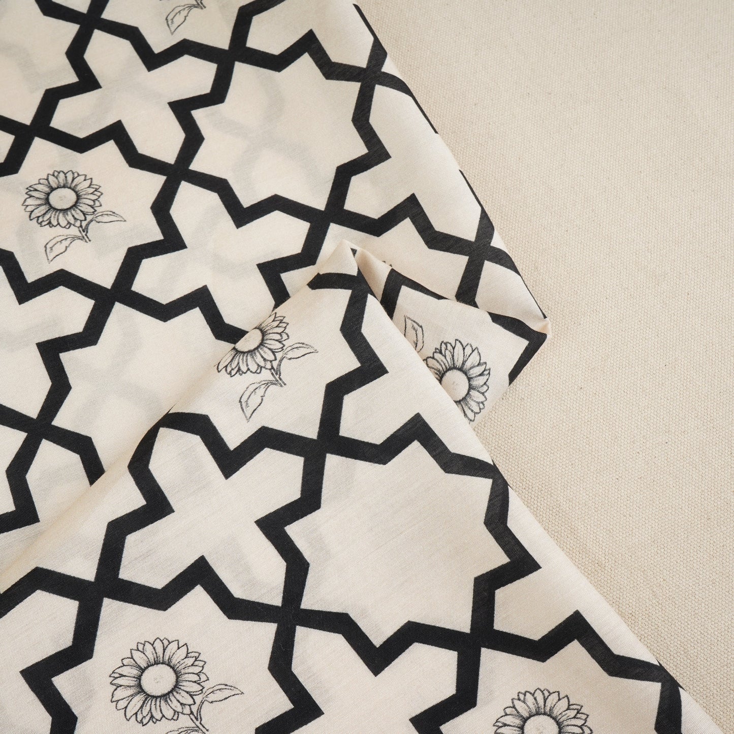 Black with Off White Moroccon Print Muslin Fabric MT-29397