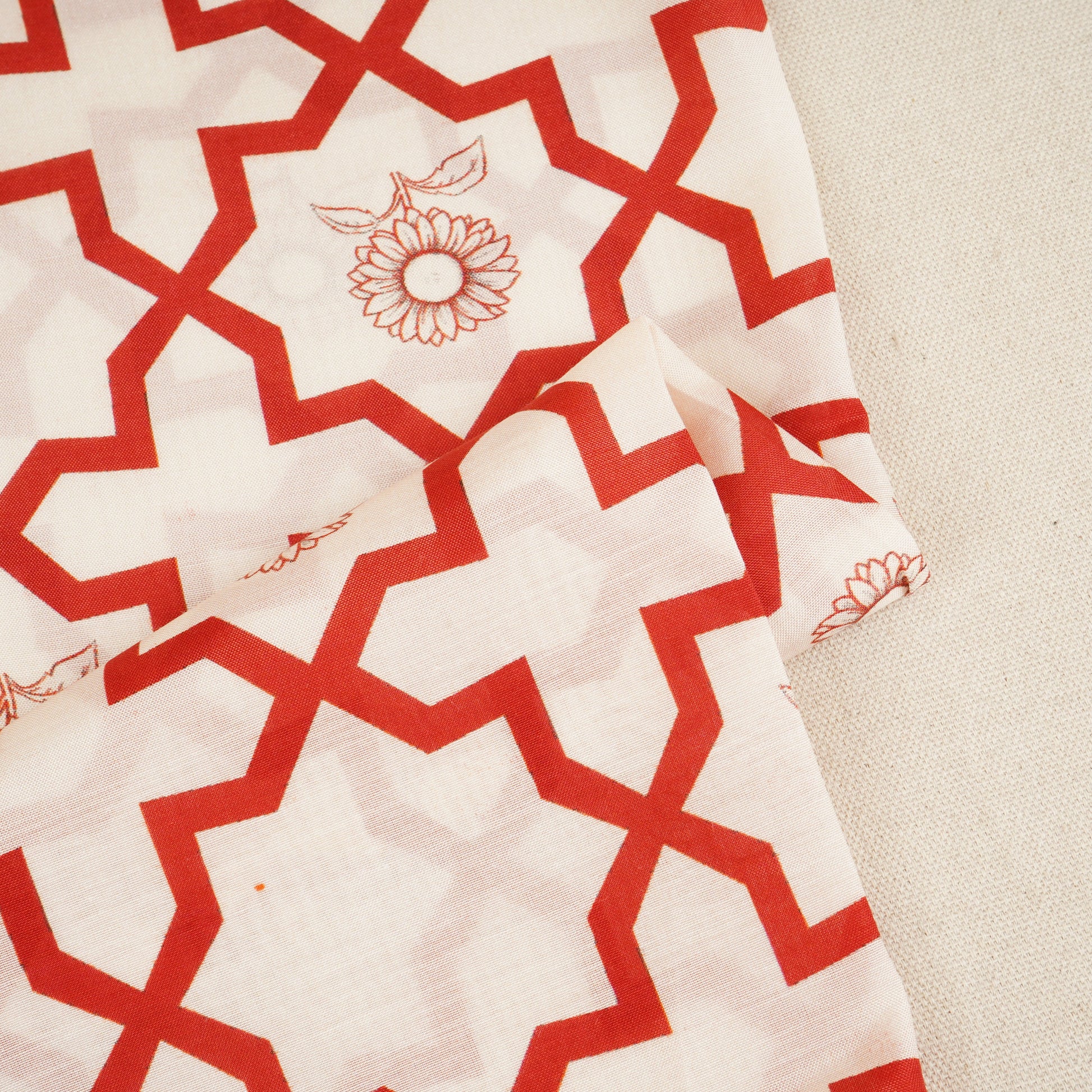 Red with Cream Moroccon Print Muslin Fabric MT-29395