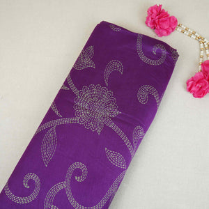 Purple Floral Print Pure 70gm Chanderi Fabric SN-30528 - TradeUNO