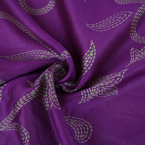 Purple Floral Print Pure 70gm Chanderi Fabric SN-30528 - TradeUNO