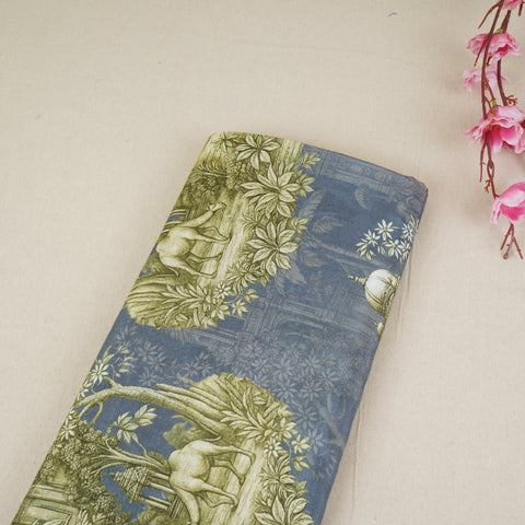 Dark Grey Traditional Print Muslin Fabric MT-29399