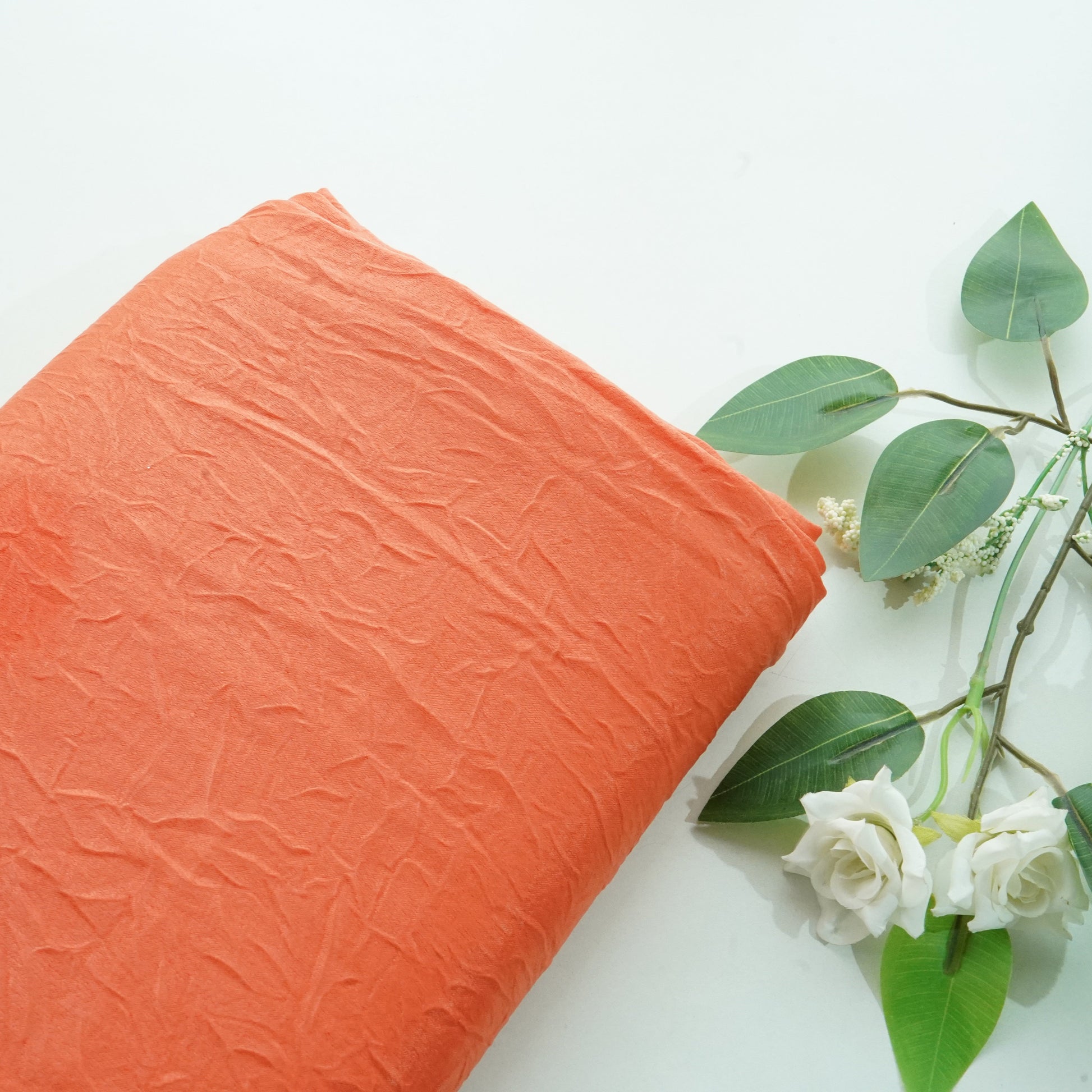 Orange Solid Crushed Chanderi Velvet Fabric 13285