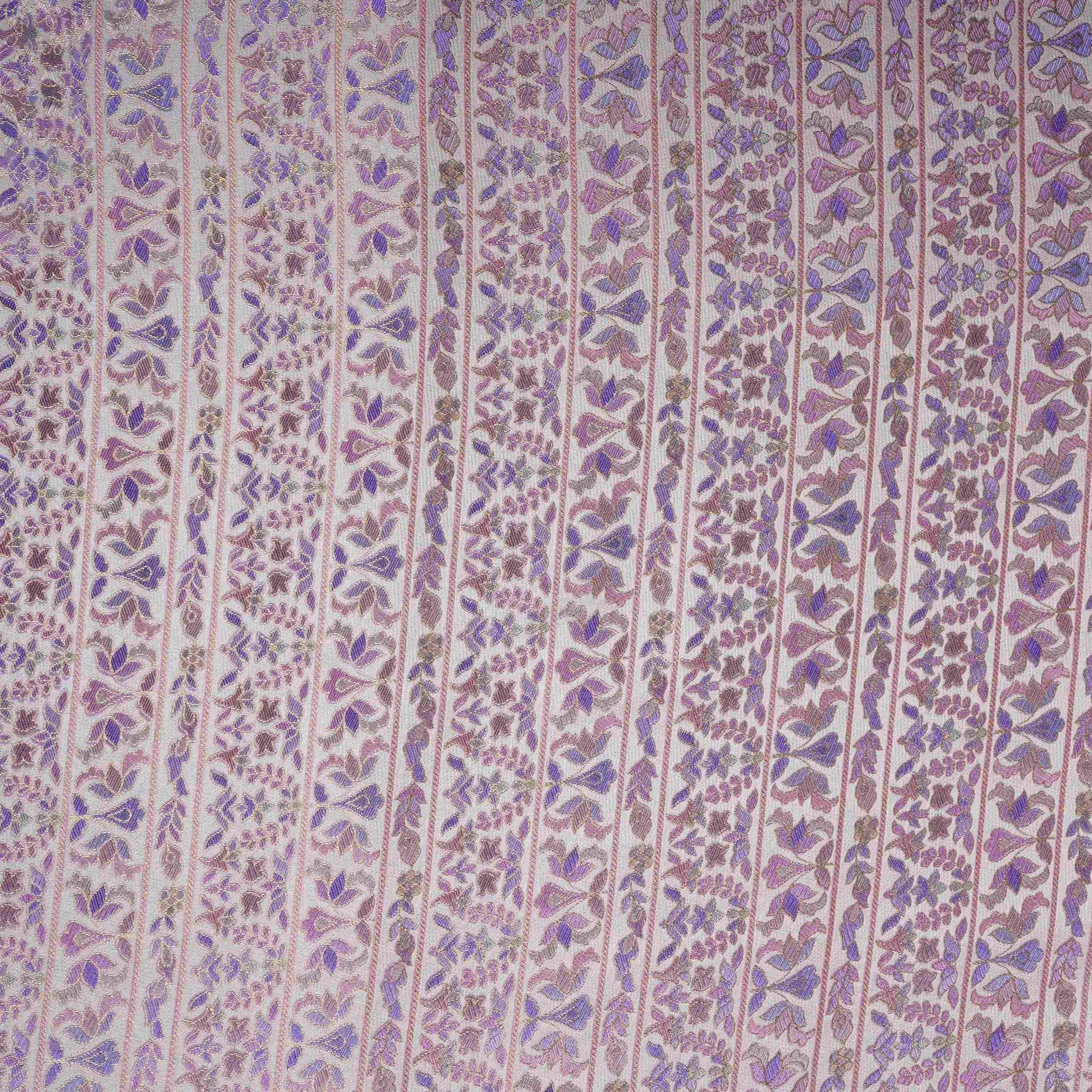 Off White Stripes Meenakari Dola Jacquard Fabric SGS-30711 - TradeUNO