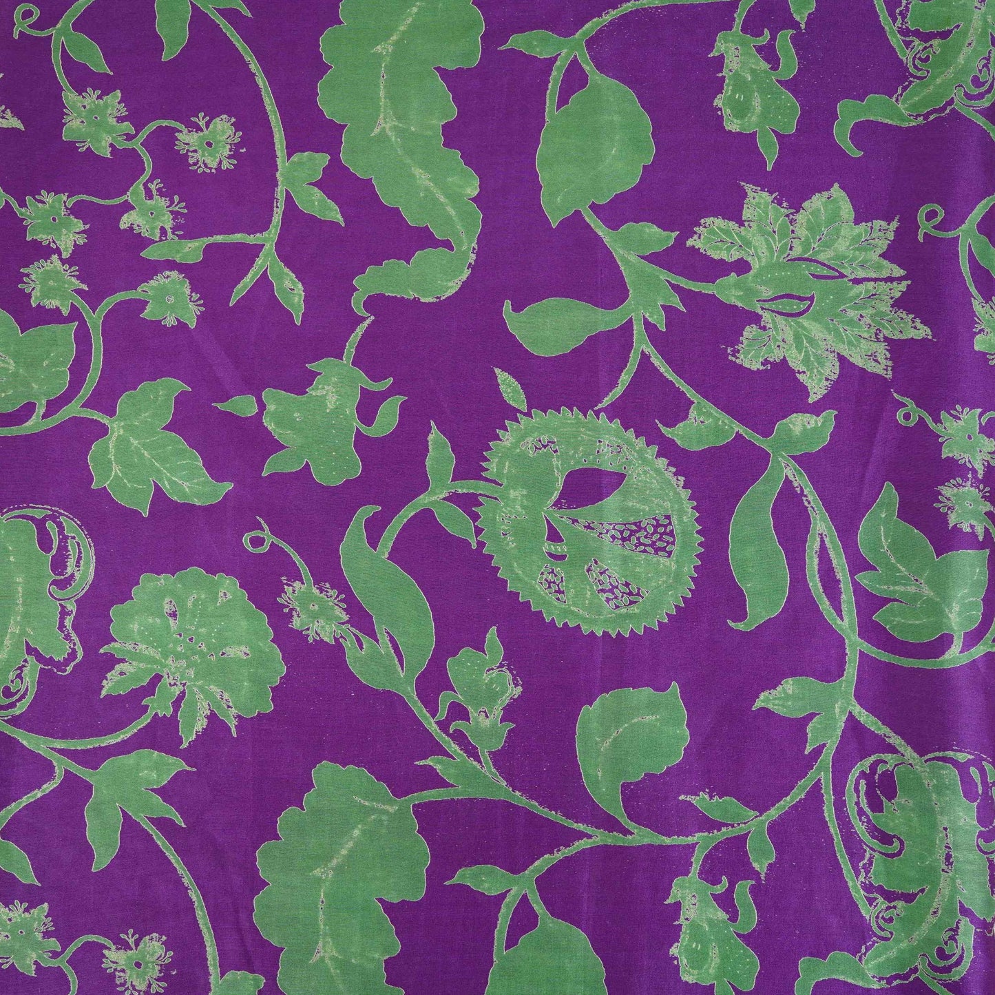 Purple Floral Print Pure 70gm Chanderi Fabric SN-30526