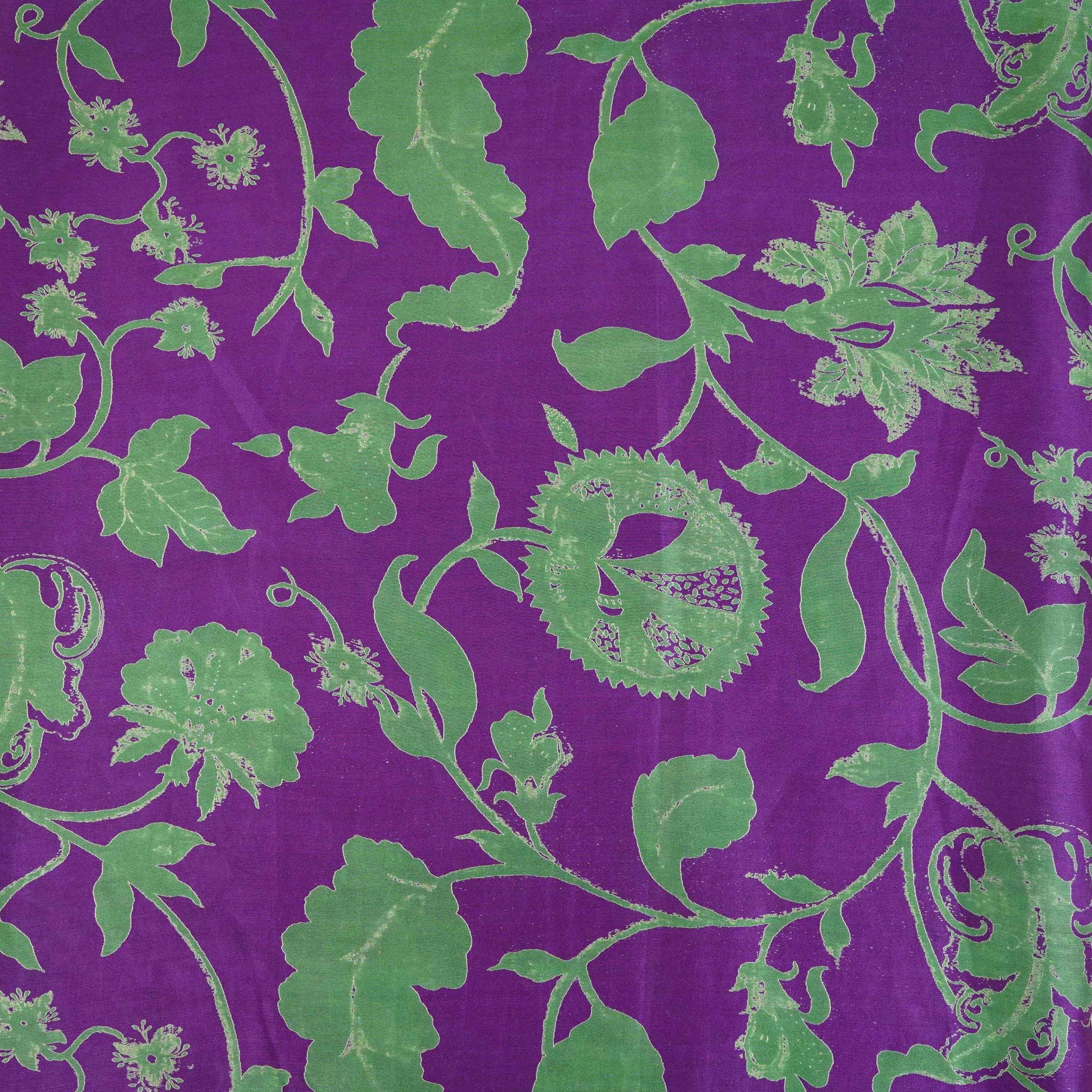 Purple Floral Print Pure 70gm Chanderi Fabric SN-30526 - TradeUNO