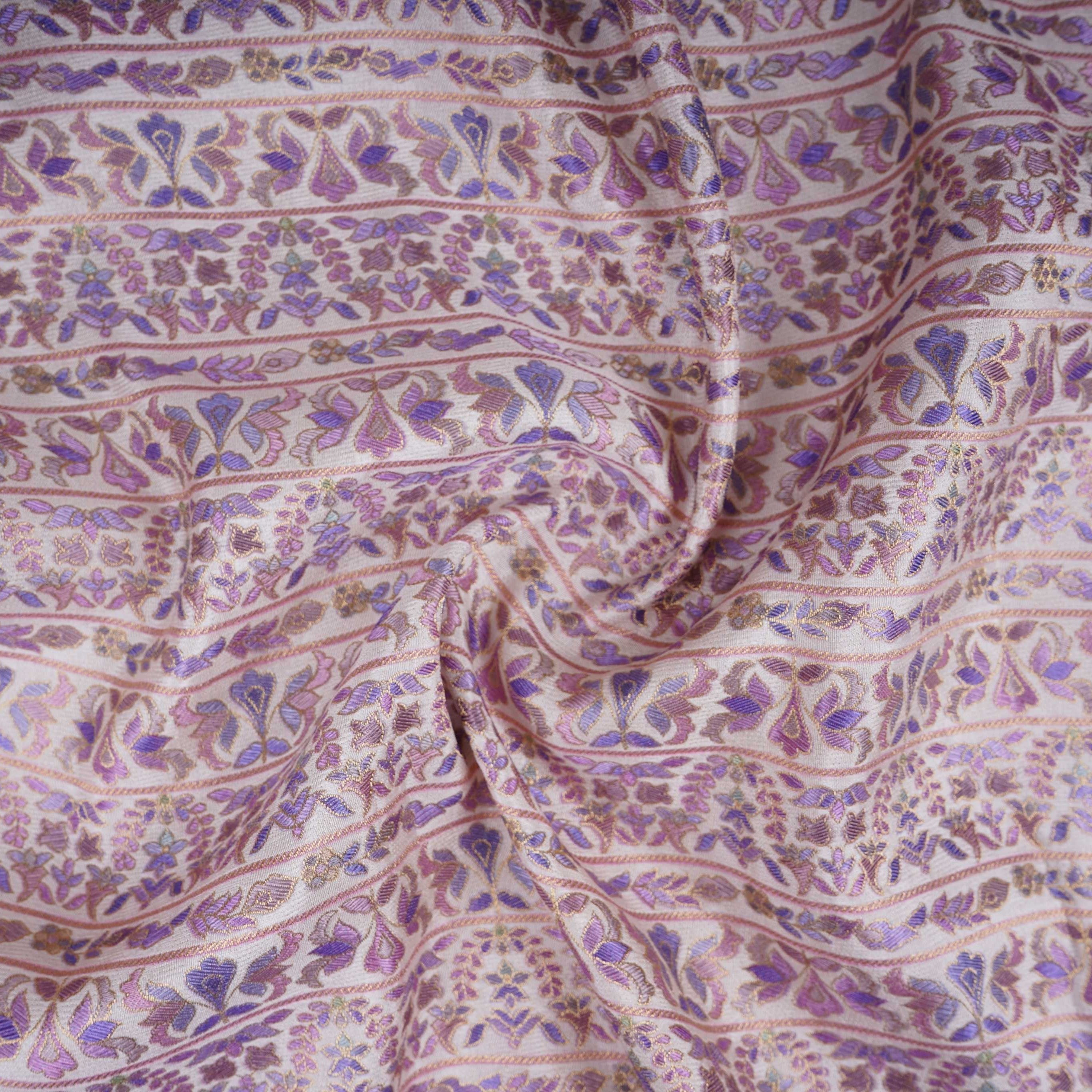 Off White Stripes Meenakari Dola Jacquard Fabric SGS-30711 - TradeUNO