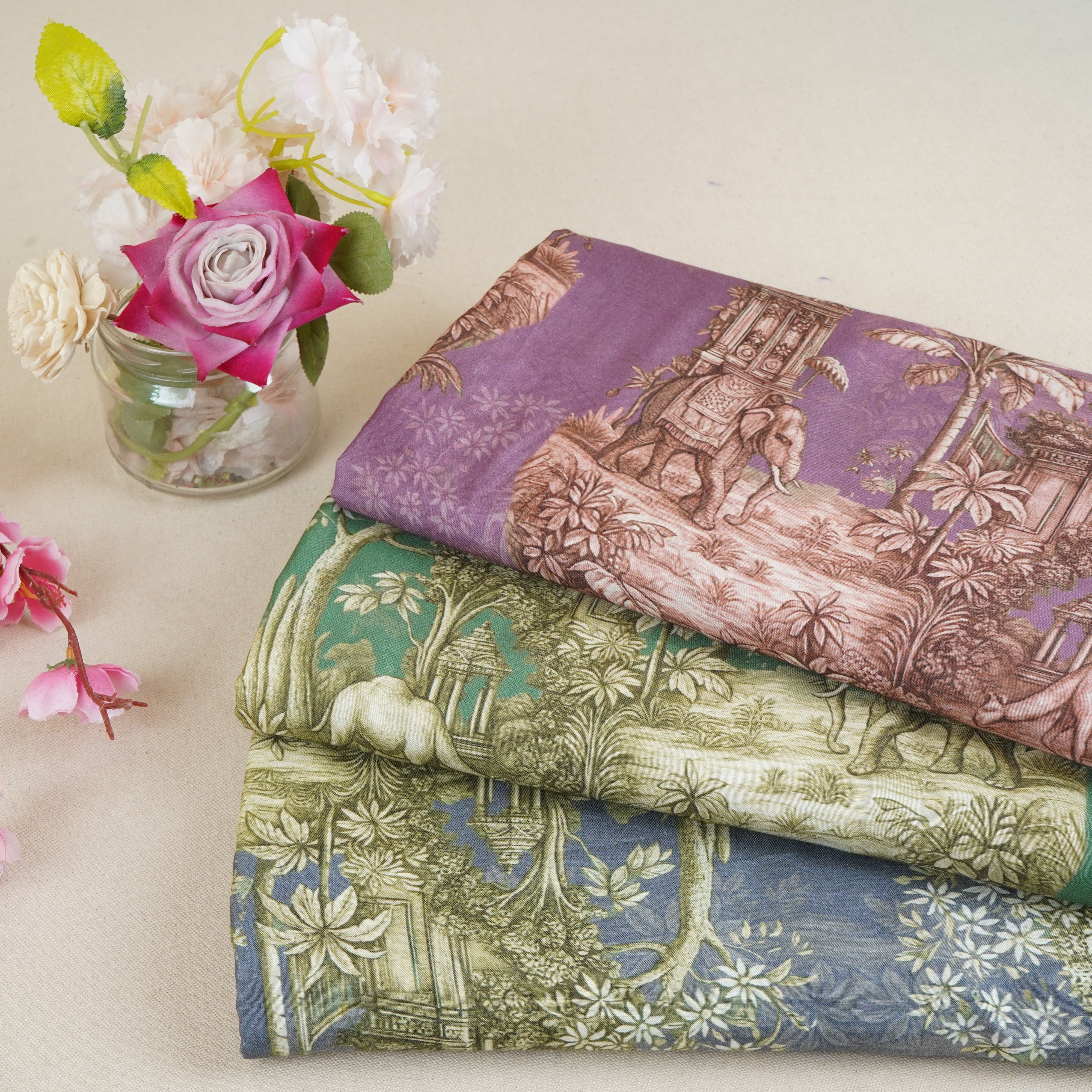 Lilac Traditional Print Muslin Fabric MT-29398 - TradeUNO