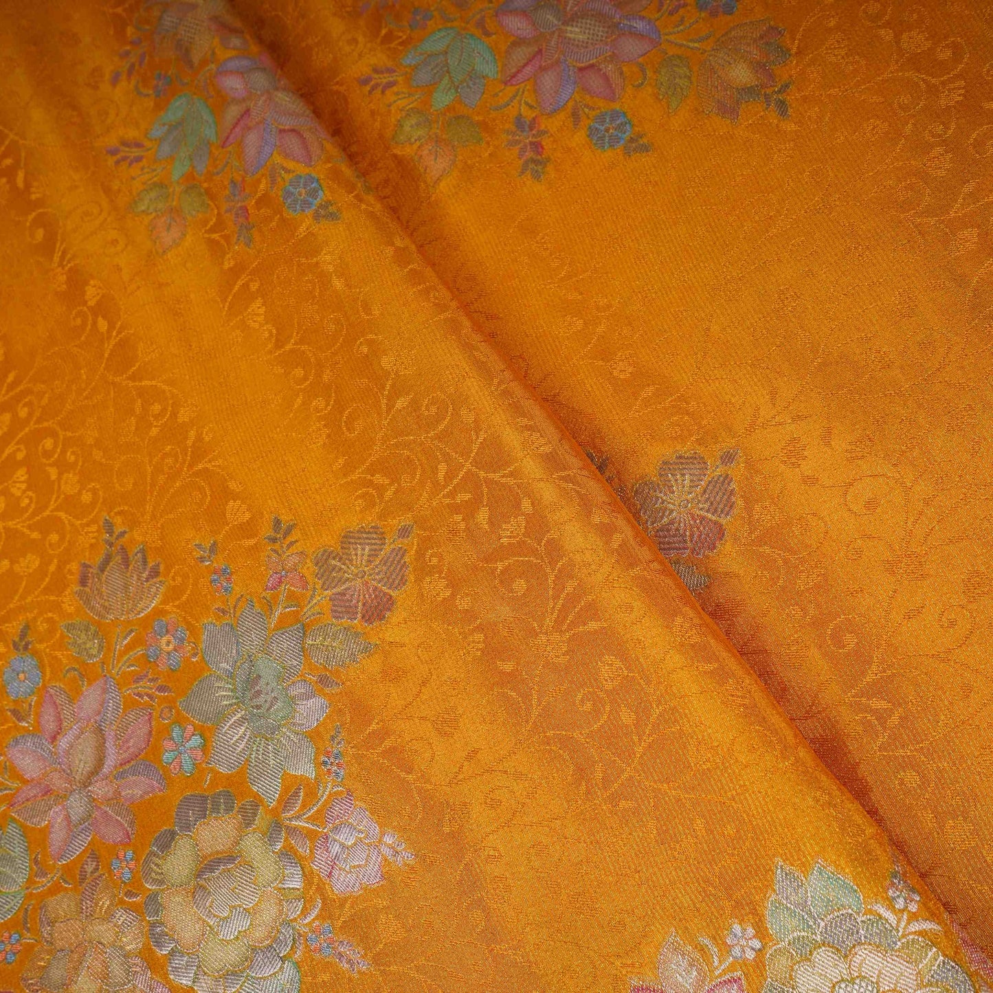 Mustard Yellow Meenakari Floral Pure Tissue Fabric SGS-30720
