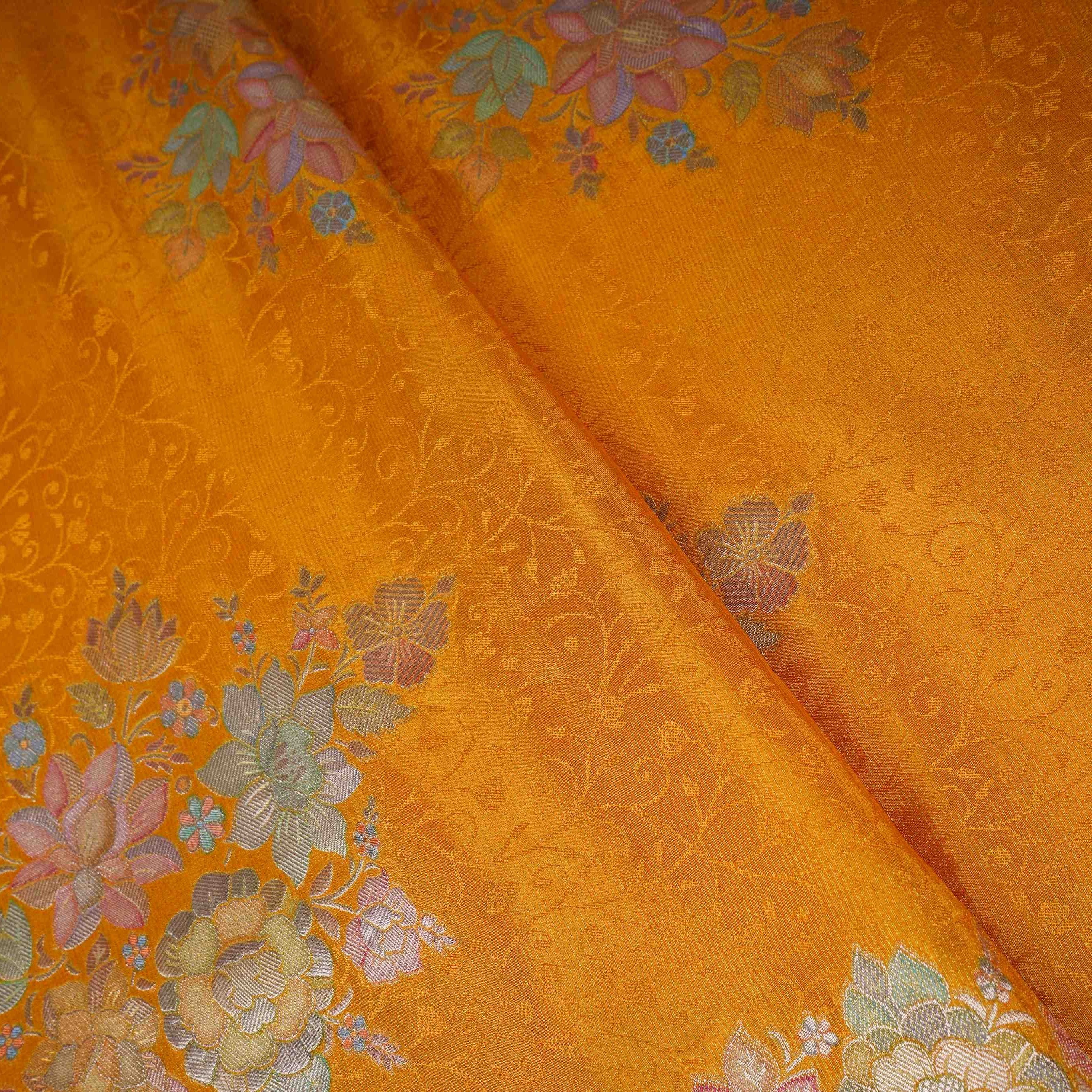 Mustard Yellow Meenakari Floral Pure Tissue Fabric SGS-30720 - TradeUNO