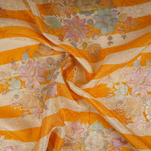 Mustard Yellow Stripes Meenakari Floral Pure Tissue Fabric SGS-30721 - TradeUNO