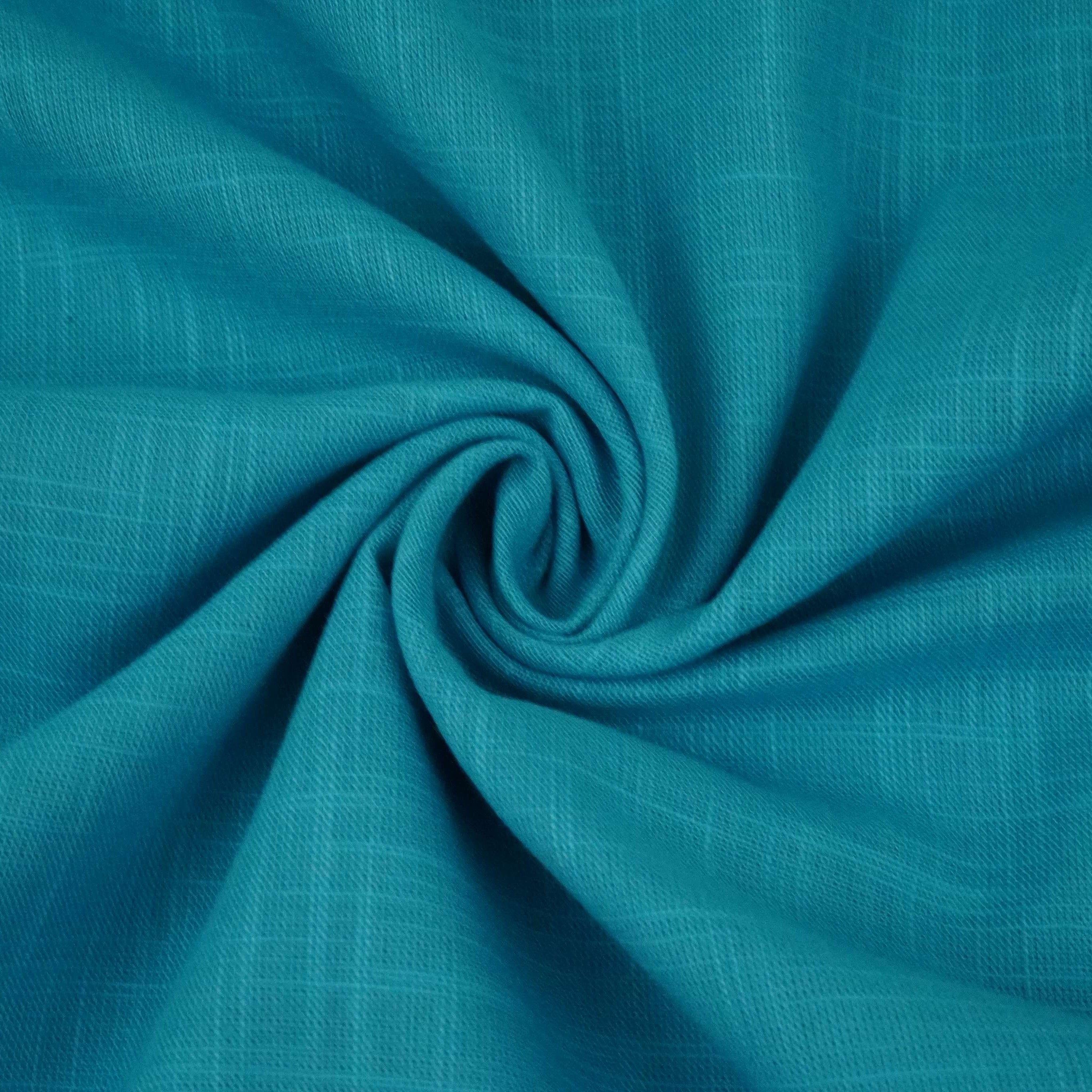 Aqua Blue Solid Cotton Linen Slub Fabric SG-30367 - TradeUNO
