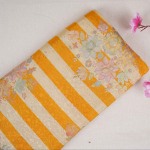 Mustard Yellow Stripes Meenakari Floral Pure Tissue Fabric SGS-30721 - TradeUNO