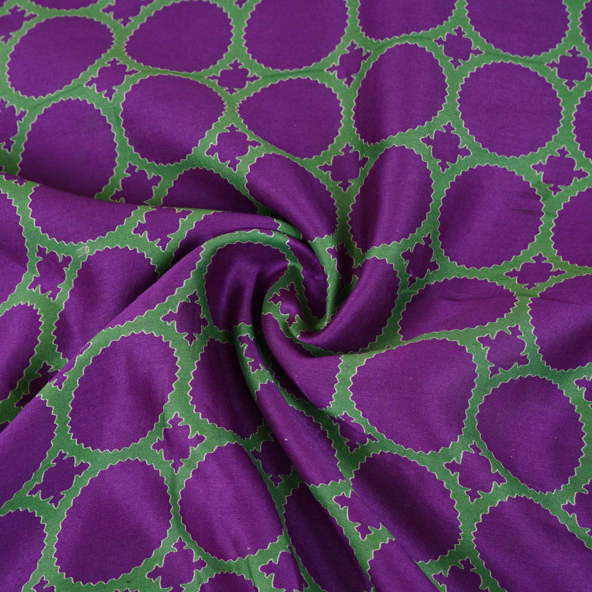 Purple Polka Dot Print Pure 70gm Chanderi Fabric SN-30549 - TradeUNO