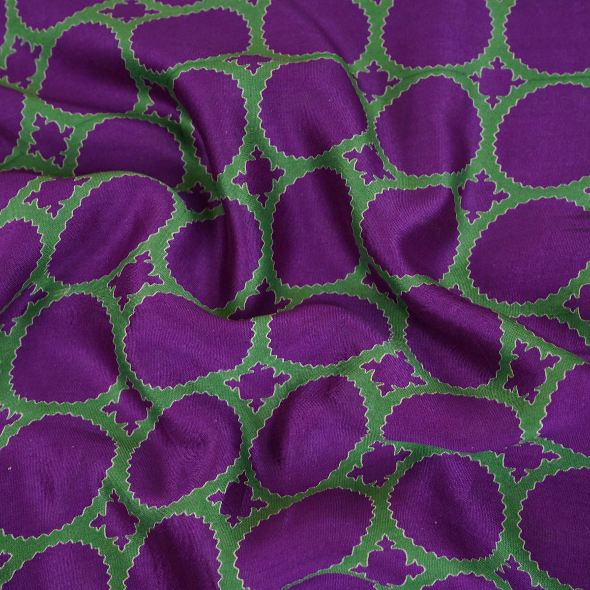 Purple Polka Dot Print Pure 70gm Chanderi Fabric SN-30549 - TradeUNO