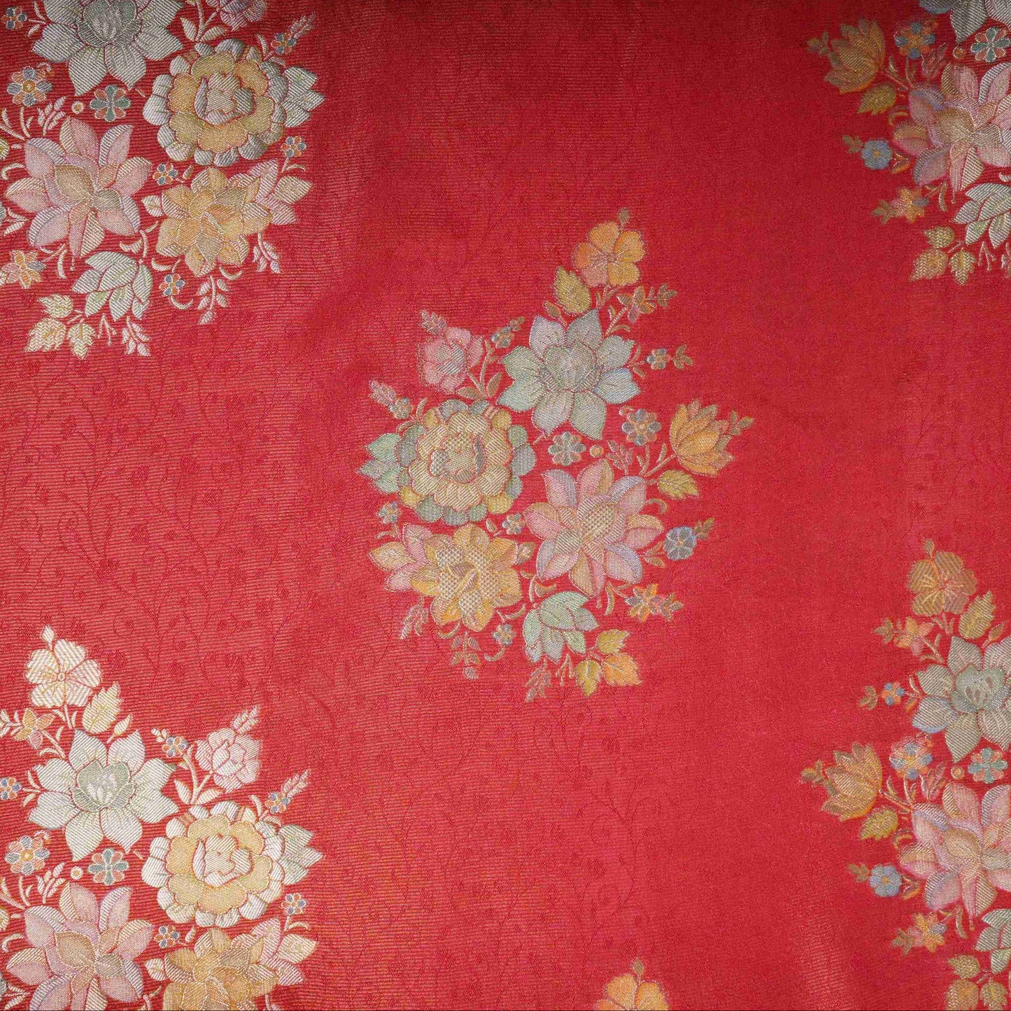Maroon Meenakari Floral Pure Tissue Fabric SGS-30718