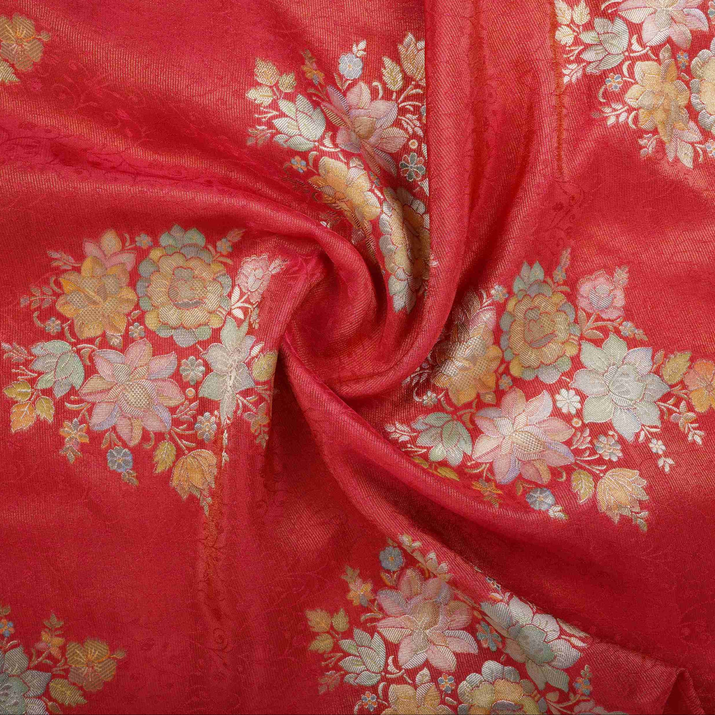 Maroon Meenakari Floral Pure Tissue Fabric SGS-30718 - TradeUNO