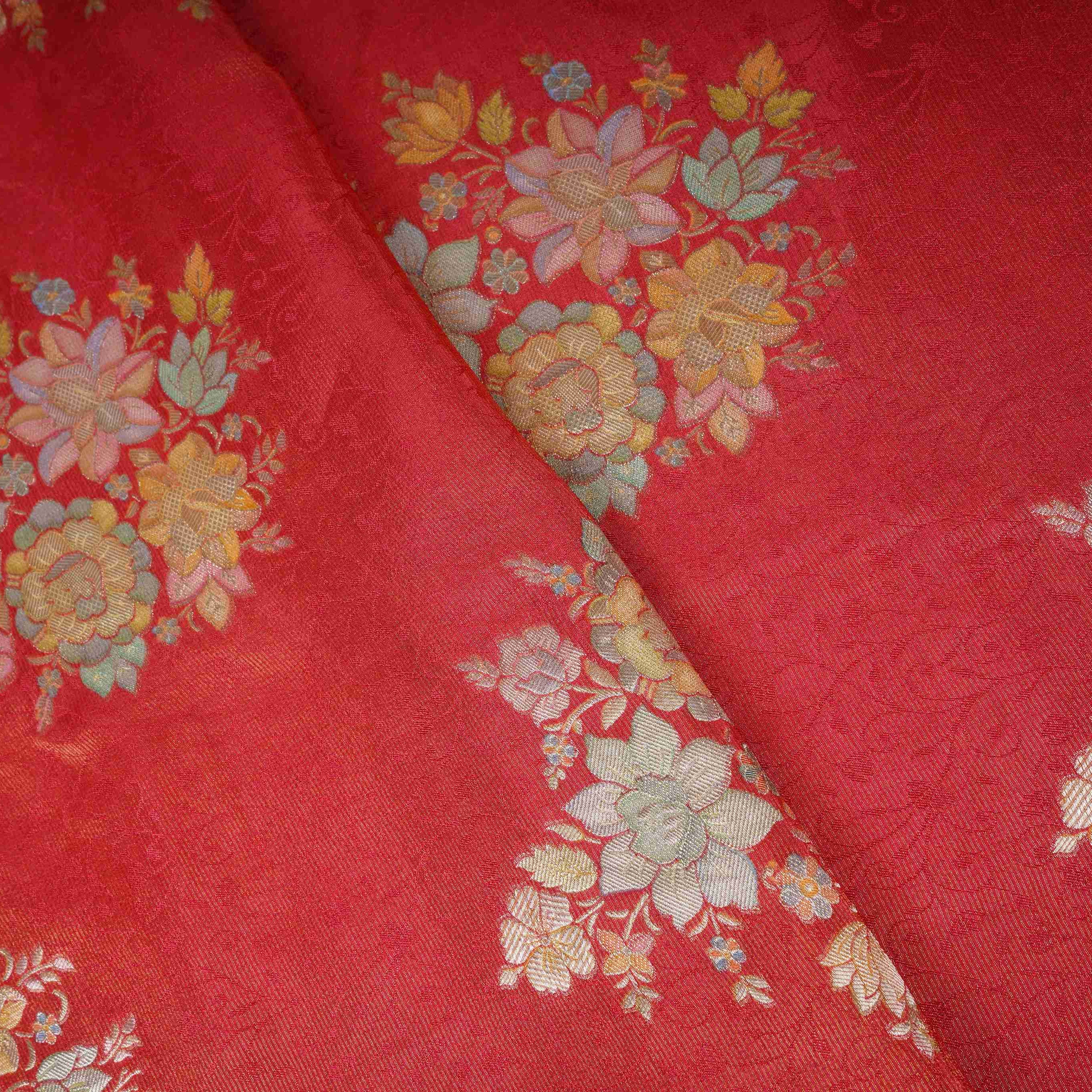Maroon Meenakari Floral Pure Tissue Fabric SGS-30718 - TradeUNO