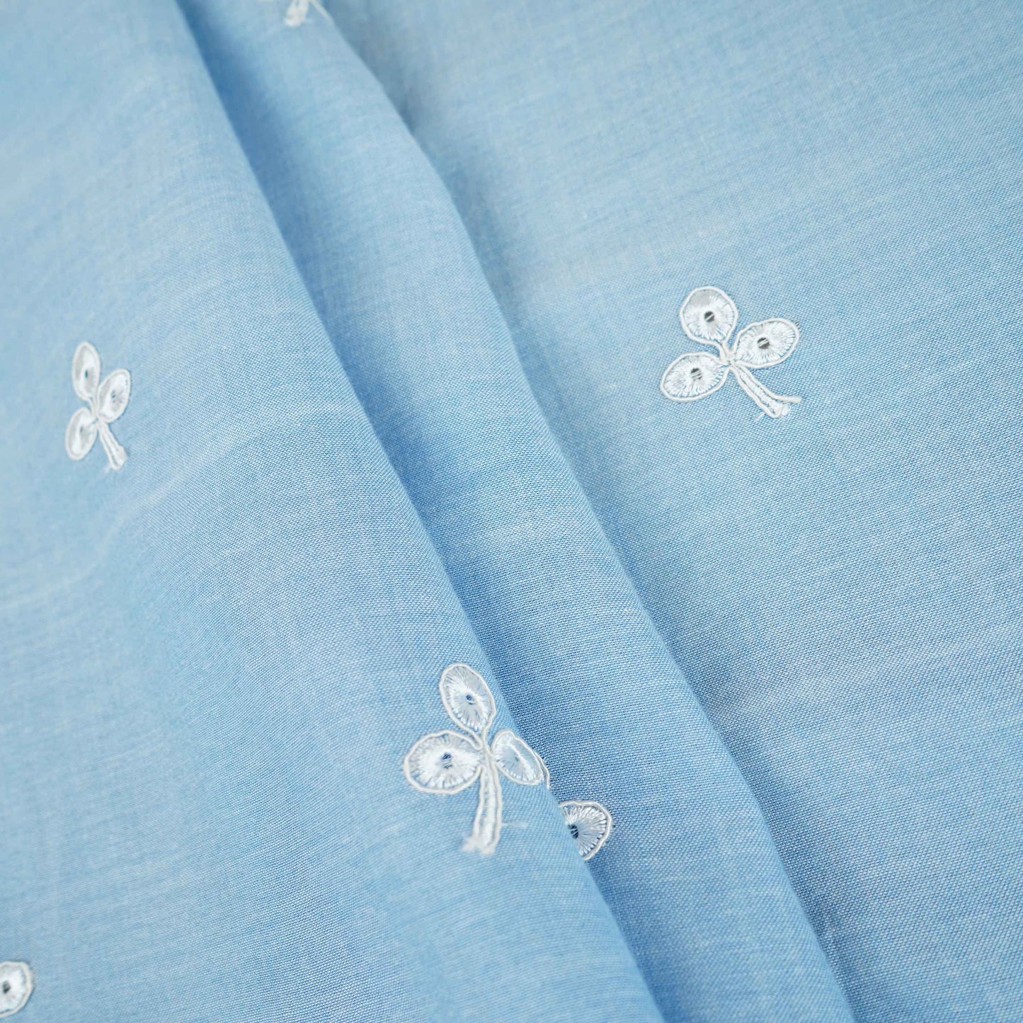Light Blue Floral Embroidery South Cotton Fabric ZA-30590