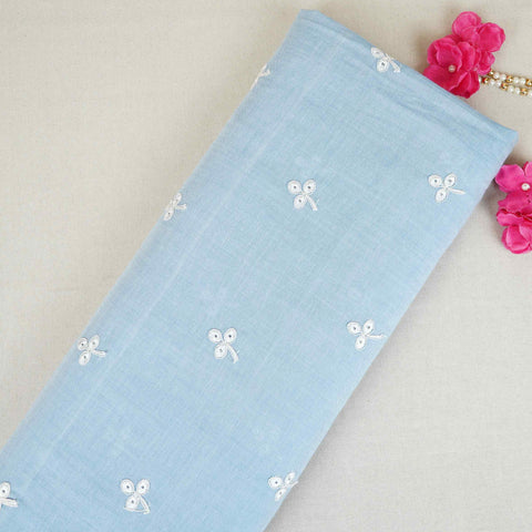 Light Blue Floral Embroidery South Cotton Fabric ZA-30590
