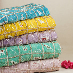 Lavender Sequnis Cutdana embroidery Tissue Fabric AC-29211