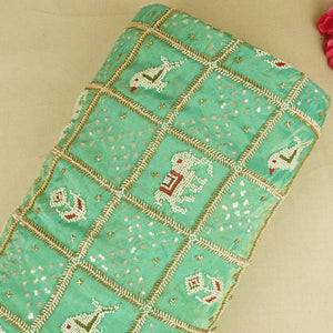Pista Green Sequins Cutdana embroidery Tissue Fabric AC-29214