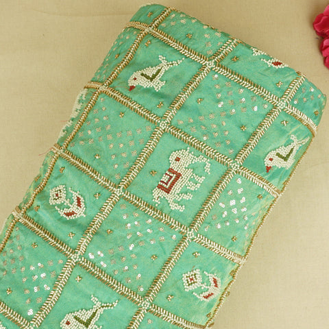 Pista Green Sequins Cutdana embroidery Tissue Fabric AC-29214