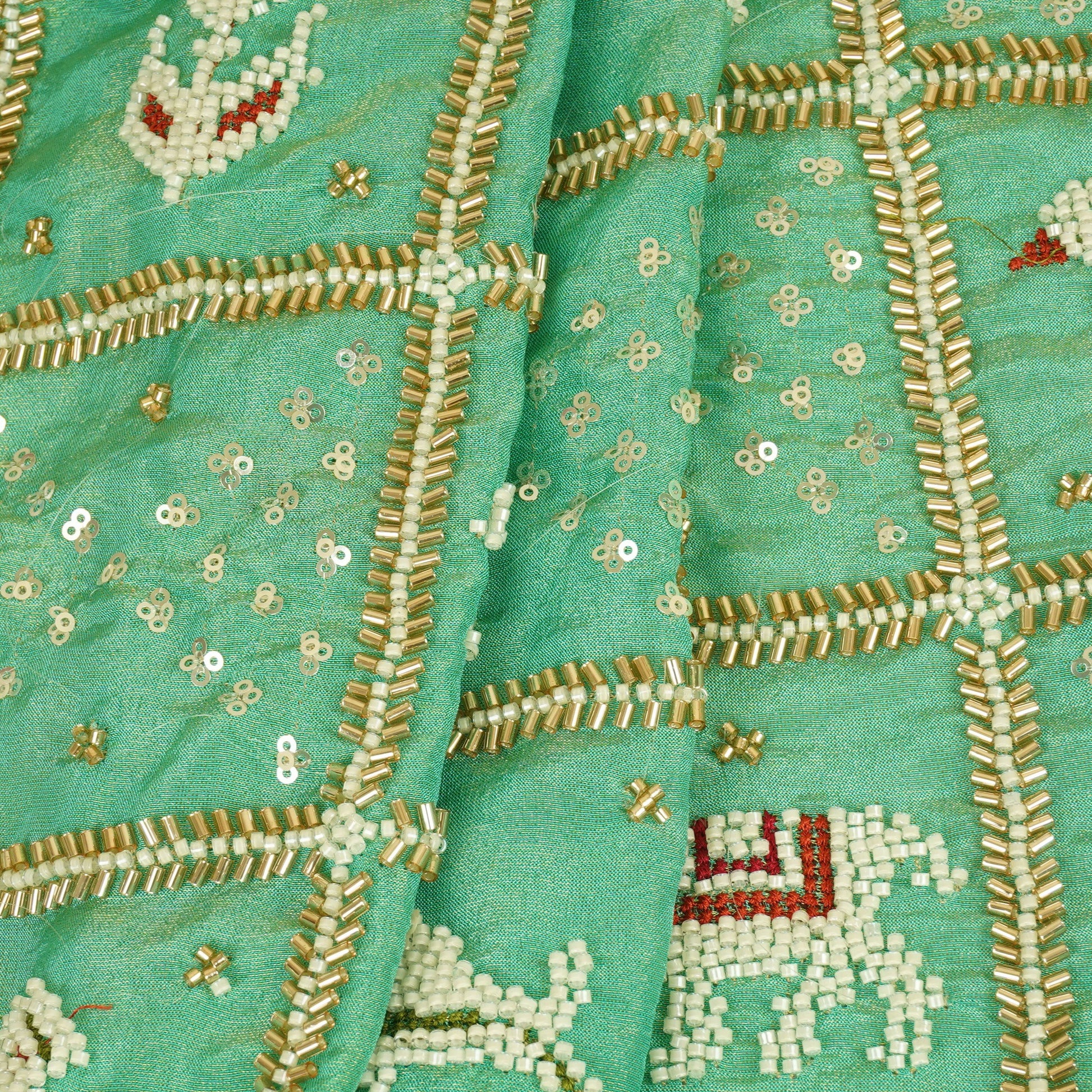 Pista Green Sequins Cutdana embroidery Tissue Fabric AC-29214