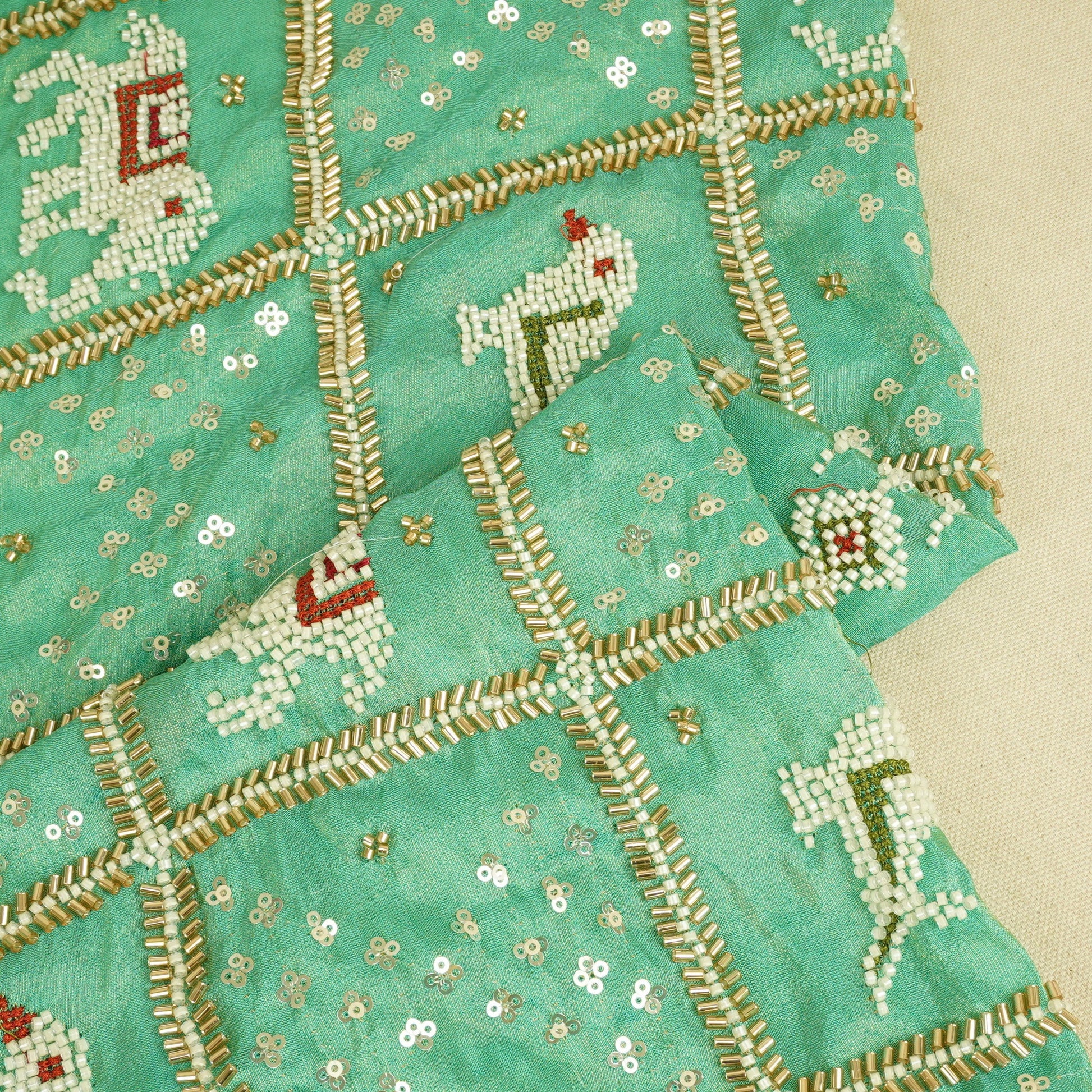 Pista Green Sequins Cutdana embroidery Tissue Fabric AC-29214