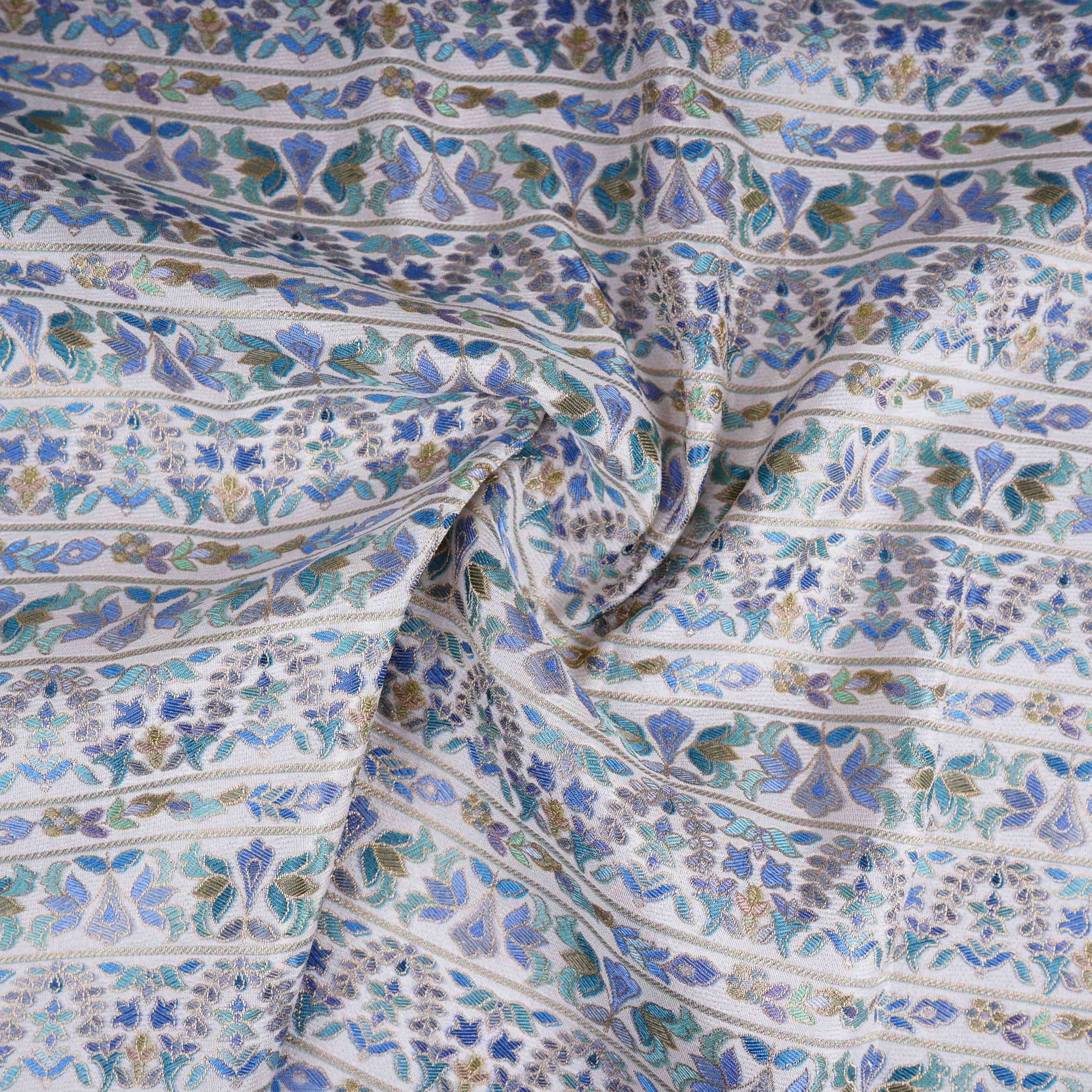 Ivory Stripes Meenakari Dola Jacquard Fabric SGS-30713 - TradeUNO