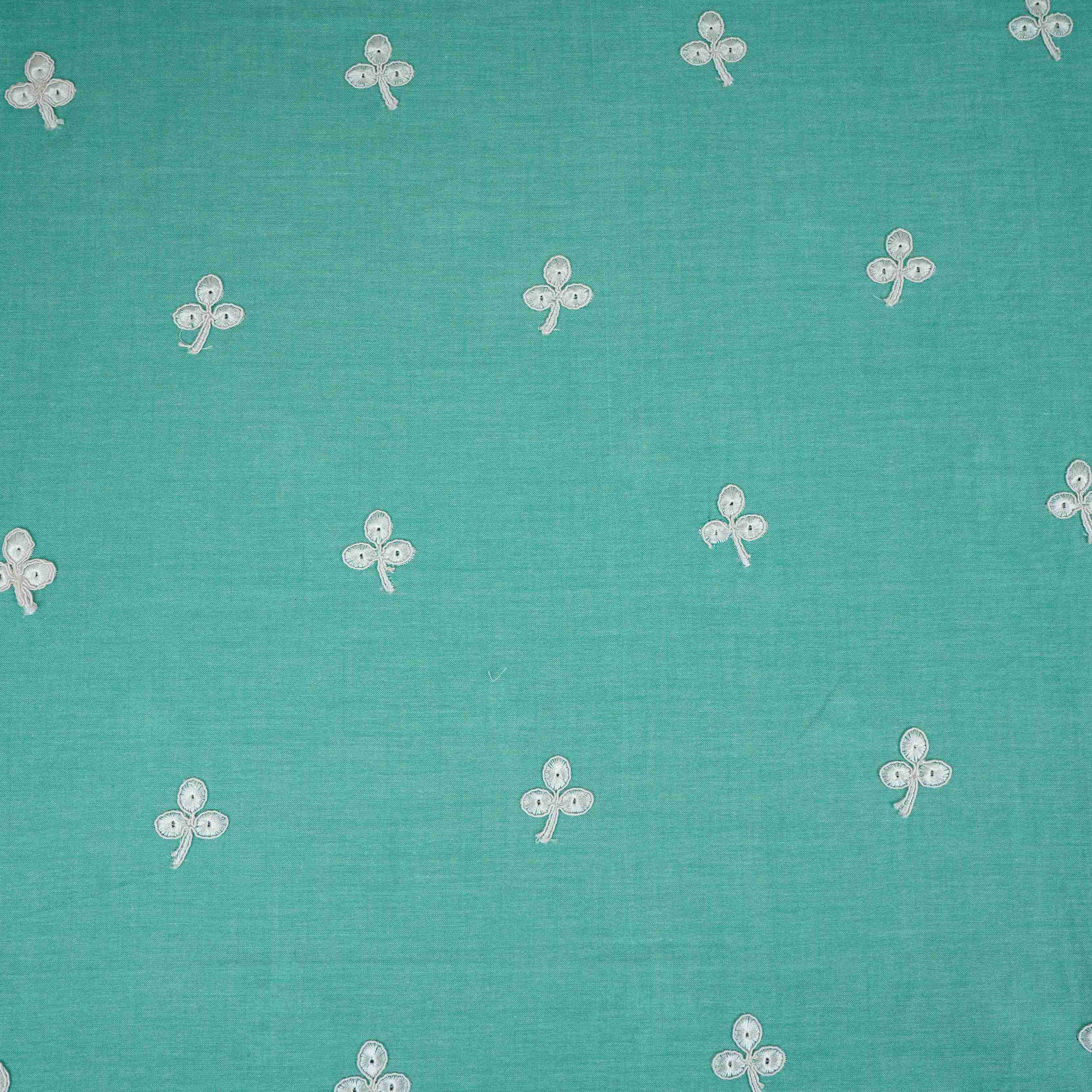 Teal Green Floral Embroidery South Cotton Fabric ZA-30589 - TradeUNO