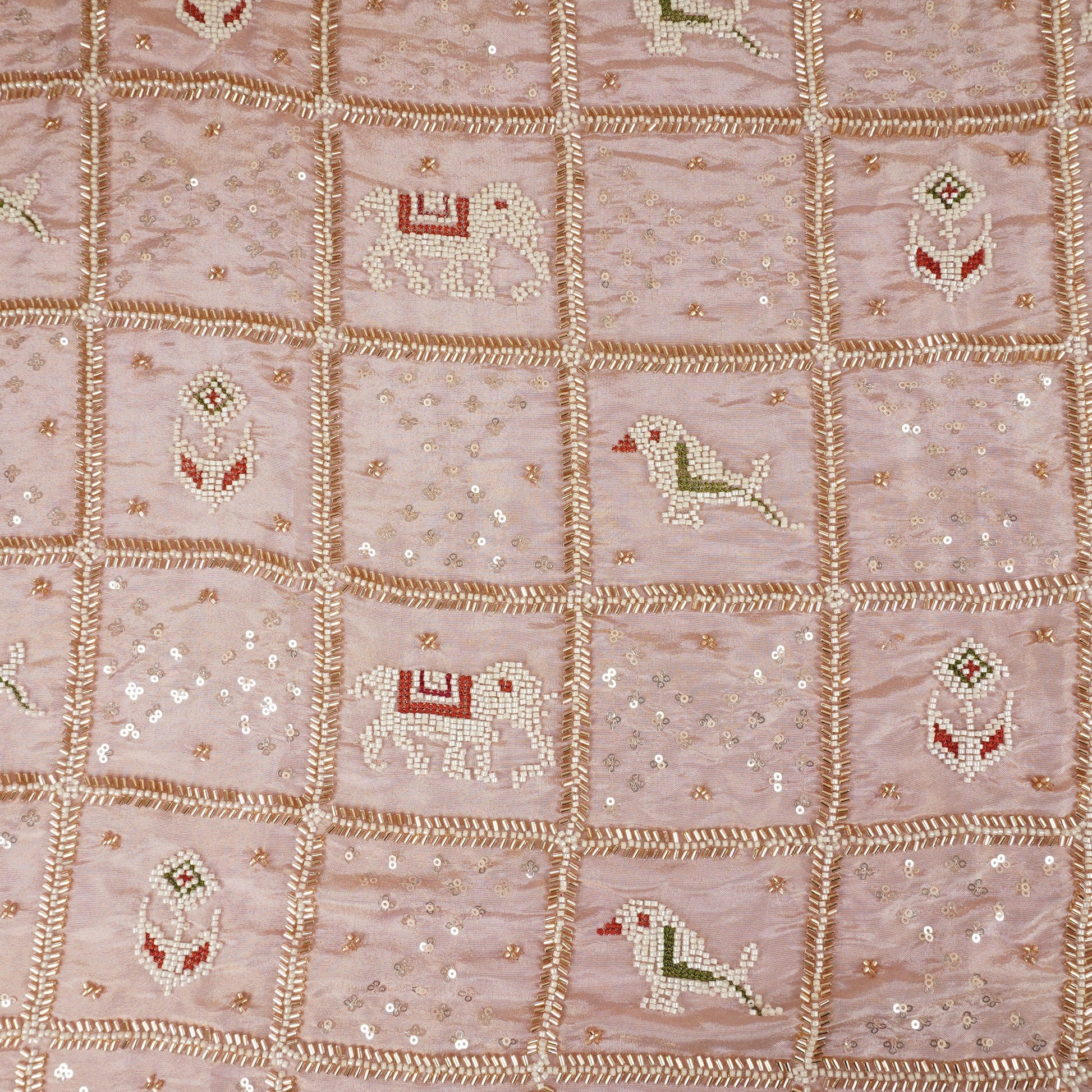 Baby Pink Sequins Cutdana embroidery Tissue Fabric AC-29210